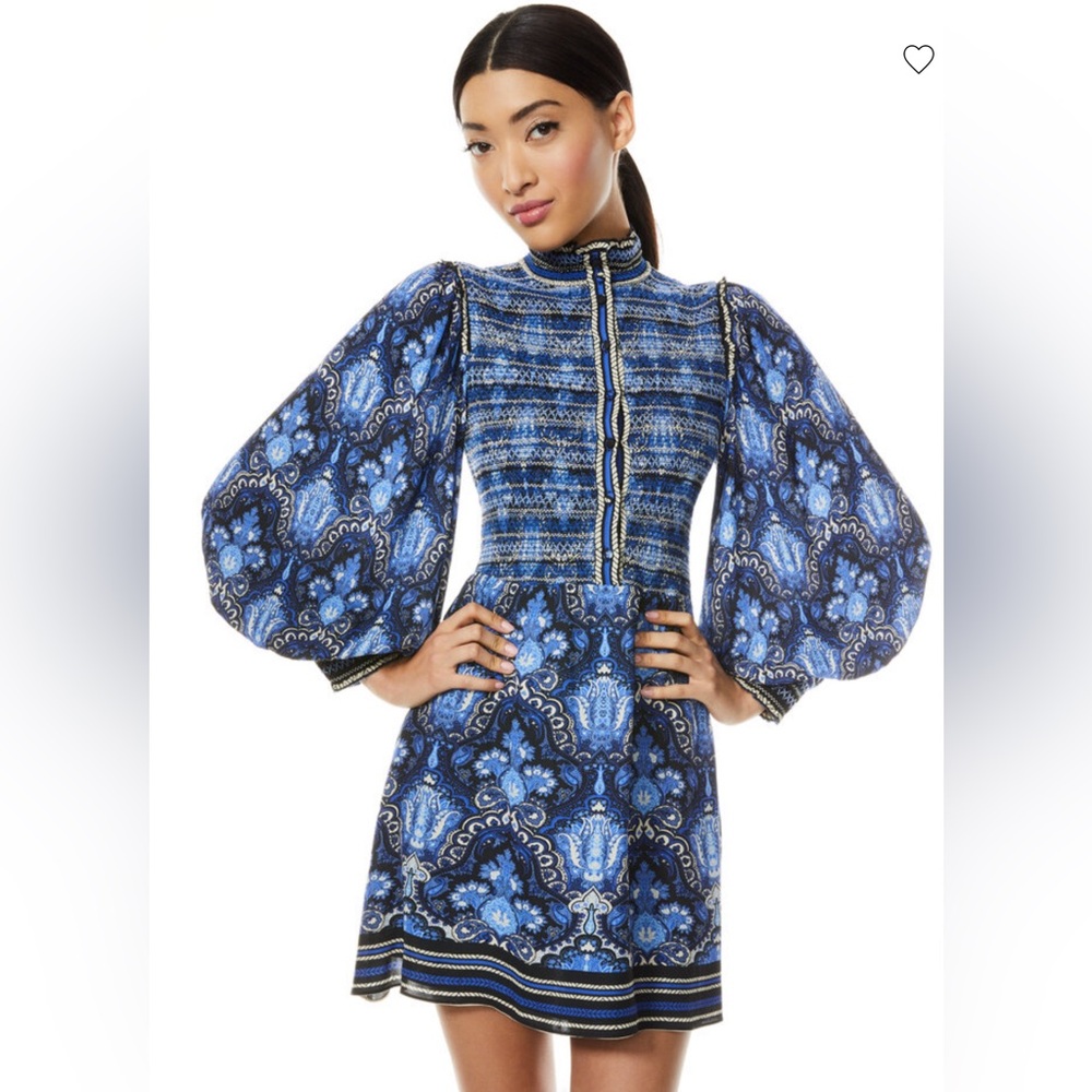 Alice + Olivia Elvira Smocked Bodice Mini Dress
